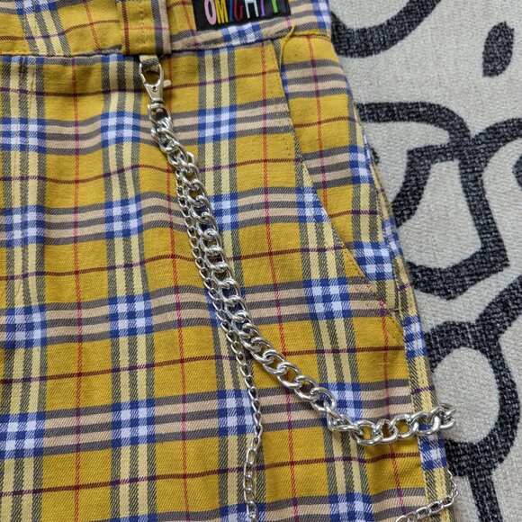 OMighty Clueless Yellow Plaid Mini Skirt Medium with Chain - Picture 7 of 9